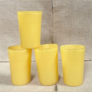 Vintage Sunshine Yellow Ridged Juice Glass Set Of Four Retro 60s Kitchen MCM